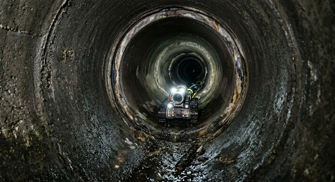 Robotic sewer camera inspecting pipe interior for Sewer Line Cleaning in Spring Hill